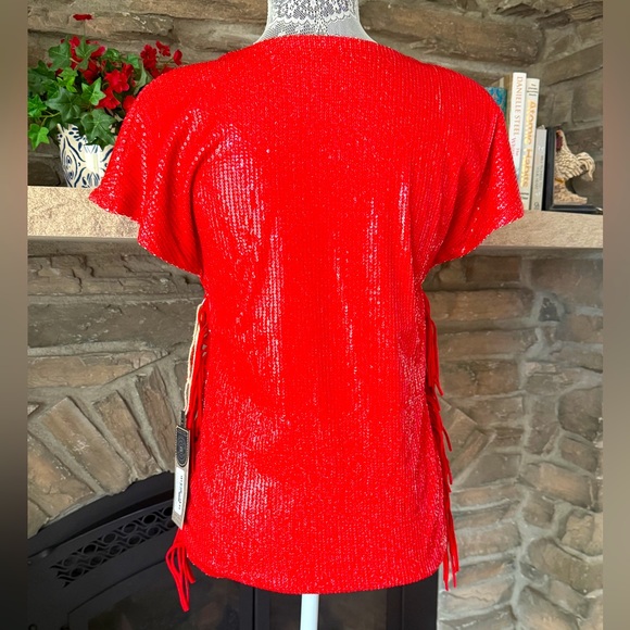 Double D Ranch Red Sequin Top with Blue and White Accents - Picture 3 of 7